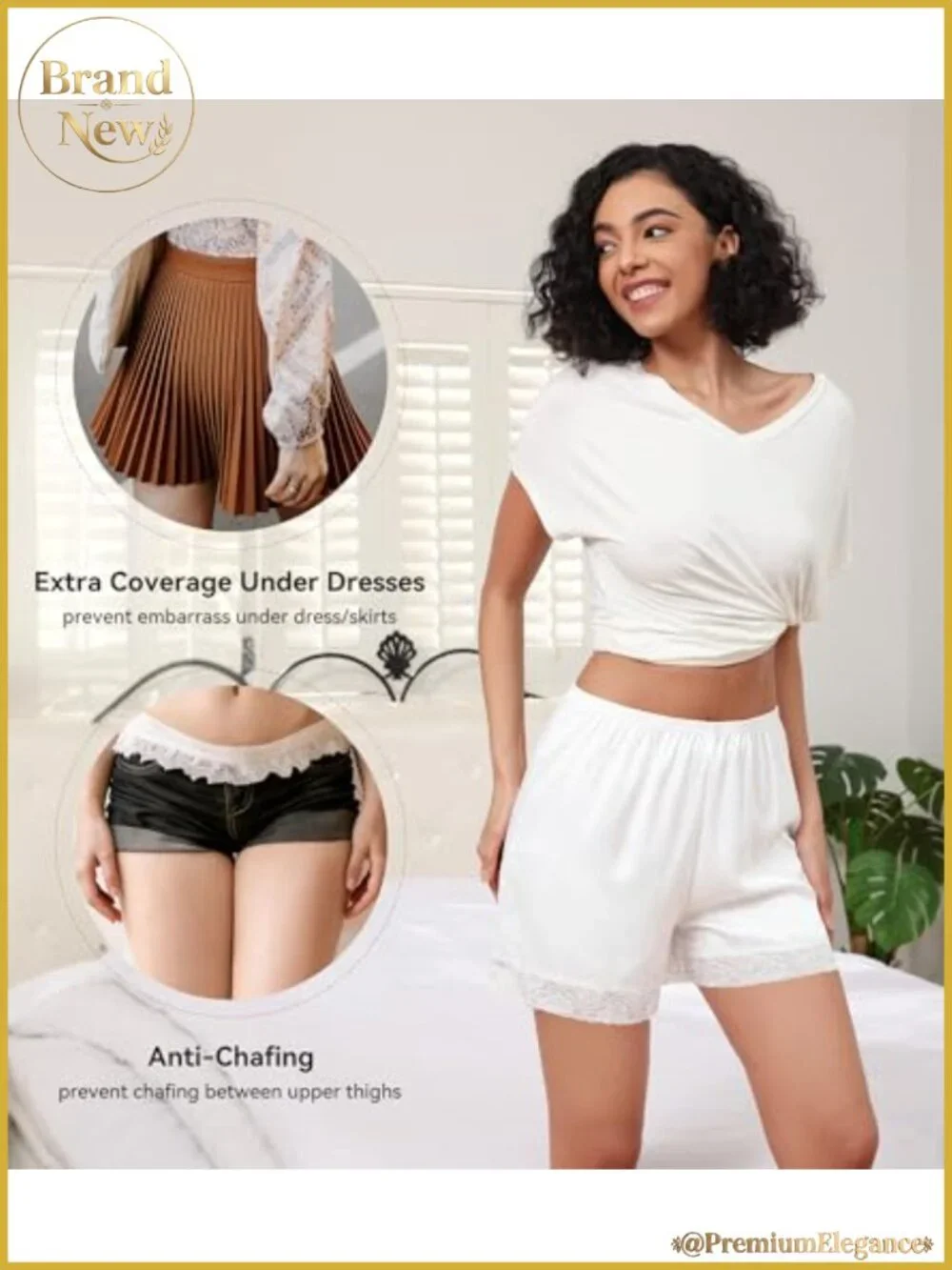 Women's Slip Shorts Soft Smooth Lace Trim Anti Chafing Undershorts for Dresses